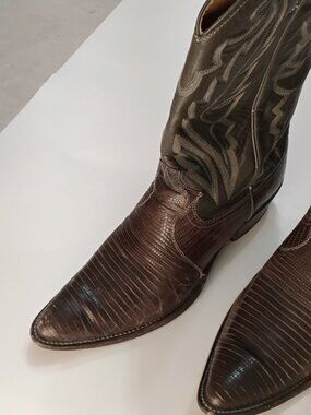Vintage Justin Boots Men's 8D Brown Lizard Cowboy Boots R925 USA